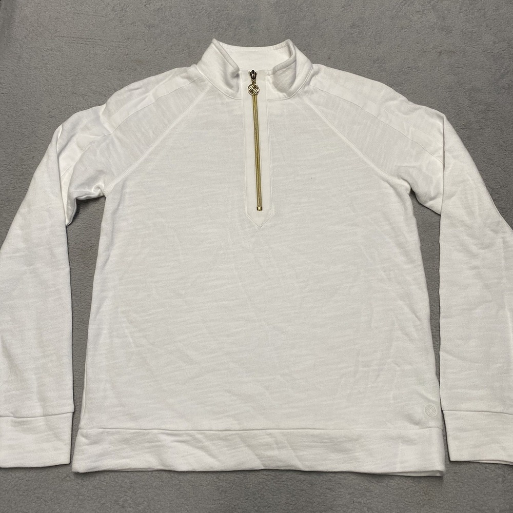 Lilly‎ Pulitzer Ashlee Half Zip Pullover XXS Resort White Gold Cotton Beach